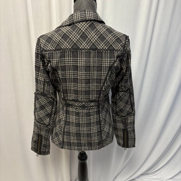 Ruff Hewn Womens Plaid Wool-Blend Jacket Size Small Black White Zip Front Lined - Picture 4 of 9